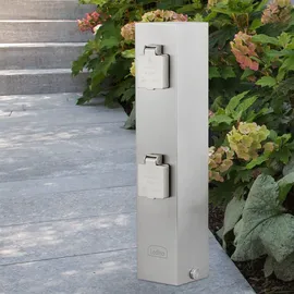 LEDINO Vierfachsteckdose Außen Wetterfeste Steckdose IP44 Stromsäule Garten, Edelstahl silber, HxLxB 39x9,2x10,8 cm, Terrasse