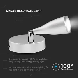 V-Tac LED-Wandleuchten mit einem Kopf - IP20 - Weiß - 4.5W - 420 Lumen - 3000K