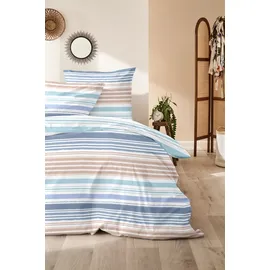 Primera Renforce-Bettwäsche Gestreift Blau 135 x 200 cm + 80 x 80 cm