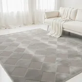 Interiyou Teppich Wohnzimmer Cannes - 160x230 cm Grau - Für Schlafzimmer, Esszimmer, Kinderzimmer - Kurzflorteppich skandinavisches Boho Muster - Hoch-Tief Effekt - Flach mit Geometrischem Muster