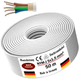 MAS Premium Feuchtraumkabel Stromkabel Von 5m bis 170m Mantelleitung NYM-J 5x1,5 mm2 Elektrokabel Ring für feste Verlegung (50 m)