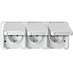 Merten MEG2390-8019 SCHUKO-Dreifach-Steckdose, waagerecht angeordnet mit Berührungsschutz, polarweiß, AQUASTAR MEG23908019