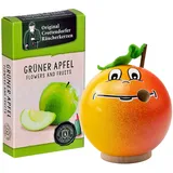 Seiffener Volkskunst | Räucherfigur aus dem Erzgebirge | Freche Früchtchen 7 cm inkl. Crottendorfer Räucherkerzen | Räuchermännchen Deko Figur | Original Erzgebirgische Volkskunst (Apfel)