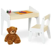 relaxdays Kindersitzgruppe mit Stuhl beige|weiß