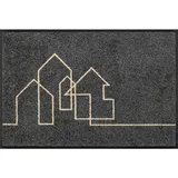 Wash+Dry FUßMATTE Linestreet, Grau, Textil, Häuschen, rechteckig, 40x60 cm Oeko-Tex® Standard 100, Teppiche , Böden, Fuß , Stufenmatten, Fußmatten