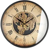 Gilde Wanduhr rund, Weltkartenmotiv, Zahnrädermotiv, Metall creme, kupferfarben, VE 1, L. 8 cm, D. 59,5 cm 46223 - Creme/Kupfer/Schwarz