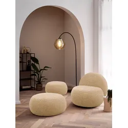 Polsterhocker INOSIGN "Mithras I Lieferzeit nur 2 Wochen, passend zum Sessel Mithras II", grau (taupe), B:65cm H:35cm T:65cm, 100% Polyester, Hocker, Bouclé oder Fellimitat, Durchmesser 65 oder 85 cm