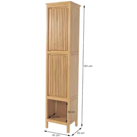 Mendler Teak-Hochschrank HWC-M70, Badschrank, 2 Türen 5 Fächer, hochwertiges B-Grade-Teak (Kernholz, 20-30 Jahre) 181x41x35cm
