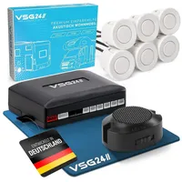 vsg24 Premium Einparkhilfe ECHO PLUS WOHNMOBIL Parkhilfe zum nachrüsten PDC Rückfahrkamera (Rückfahrwarner mit Lautsprecher & 6 Sensoren Stecksystem Nachrüstsatz)