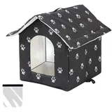 Katzenhaus Outdoor Winterfest, Katzenhöhle für Draußen, Katzenhaus Für Draußen Wasserdicht, Kombiniert isolierte Aluminiumfolie Mit abnehmbarem Transparentem Vorhang (L, Black)