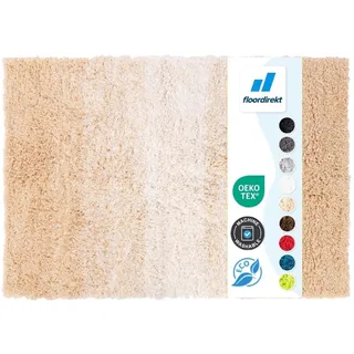 Floordirekt Badematte Wave, Badteppich in Rund, Dichtes, Flauschiges Wohlgefühl für Ihr Zuhause, Badvorleger rutschfest waschbar, schadstoffgeprüft Beige/Weiß 50 x 80 cm