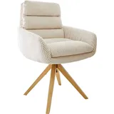 DeLife Esszimmerstuhl Abelia-Flex mit Armlehnen Cord Beige Holzgestell kantig Natur, Esszimmerstühle - 2 Jahre Gewährleistung - mind. 14 Tage Rückgaberecht - Beige