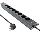 InLine InLine® 19" Steckdosenleiste, 8-fach Schutzkontakt, ohne Schalter, 2m, schwarz