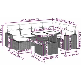 vidaXL Gartensofa-Set 8-tlg. grau Polyrattan