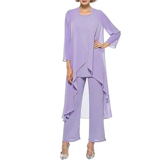 Godoboo Damen Hosenanzug Spitze Ärmellos Chiffon Set 3 Teiliges Set Spitze Chiffon Shirt Und Hohe Hosenanzug Dreiteilig Hosenanzug Cocktail Party Spitzen Vintage Lange Hose Abendanzug Outfit - XL