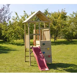 Wendi Toys Holz Spielturm Hase | inkl. Rutsche und Kletterwand | Natur | 260x110x270 cm