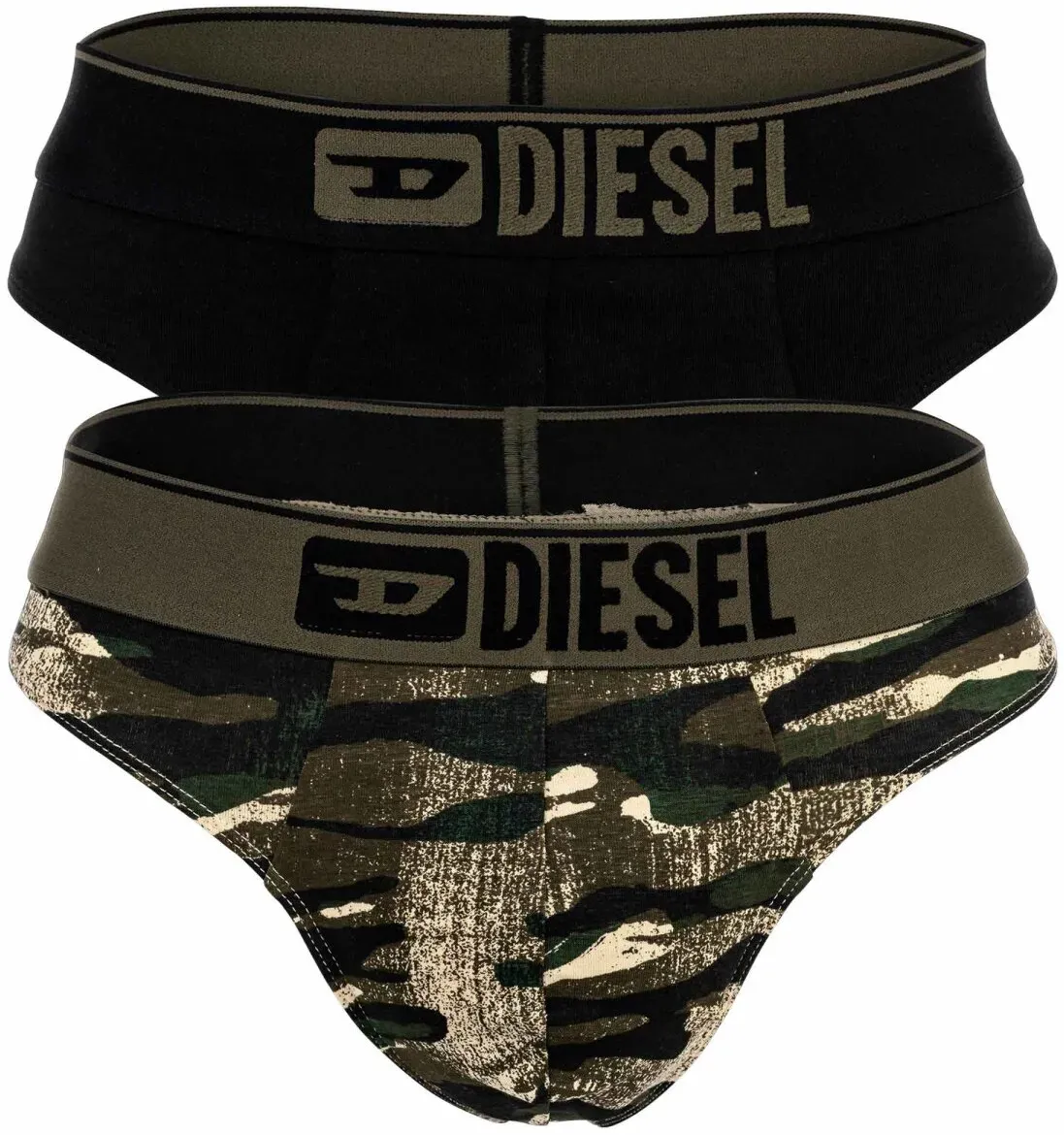 DIESEL Herren Tanga, 2er Pack - UMBR-STRINGTWOPACK, Camouflage, Cotton Stretch, Logobund Schwarz/Grün M