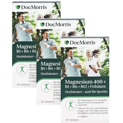 DocMorris Magnesium 400 mg Trio - Mit B-Vitaminen gegen Müdigkeit & für Muskeln, 3X60 St
