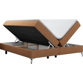 MKS Meble Boxspringbett ohne Kopfteil mit Bettkasten, Bett niedriges Kopfteil, Polsterbett ohne Kopfteil - LESS - 140x200cm - Orange - H4 - Orange