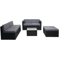 Mendler Poly-Rattan-Garnitur HWC-D24, Garten-/Lounge-Set Sofa ~ anthrazit, Polster grau