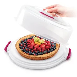 Kuchentransportbox METALTEX, rot (transparent, rot), Ø:30cm, Kunststoff, Lebensmittelaufbewahrungsbehälter, höhenverstellbar