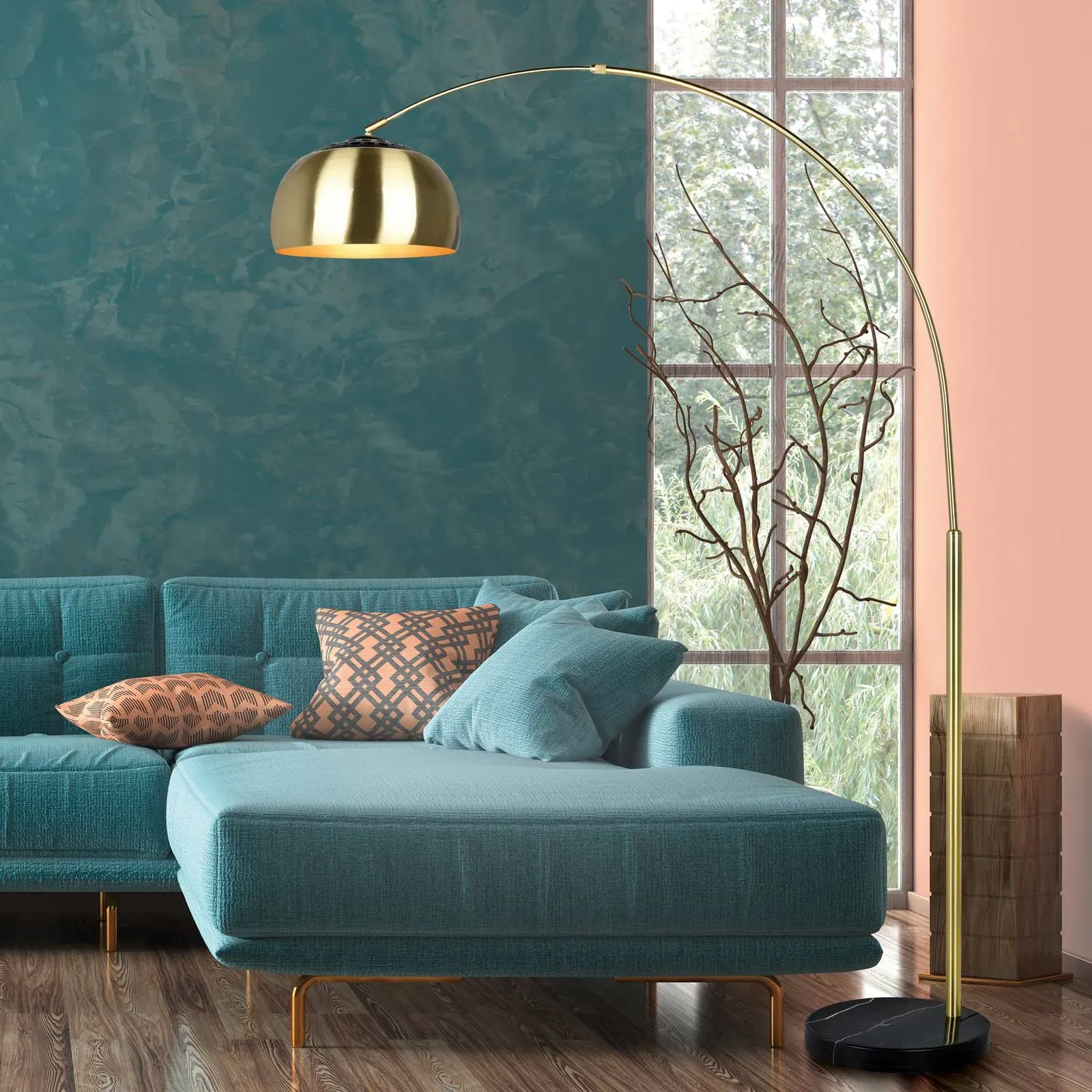 Trio Lighting Bogenlampe Argentina, messing / gold, für Wohn- / Esszimmer, Metall, Stehlampe - cm - cm - 200 cm