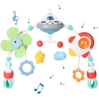 Orzbow Kinderwagen Spielbogen Spielzeug, Kinderwagenkette mit Einstellbarer Lautstärke Musikplayer-Box, Faltbares Hängendes Baby Musik Sensorik Spielzeug, für Jungen und Mädchen in 3 6 9 12 Monaten