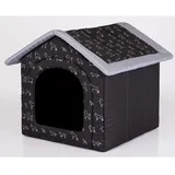 millybo Hundehöhle Hundebett Hundehaus Hundehütte R1-R6 (R4 (60 x 55 cm), schwarz mit Muster (Hündchen))