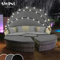 LED - Sonneninsel Rattan Lounge Gartenliege Polyrattan Sitzgruppe Liege Insel