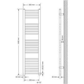 luxebath Designheizkörper 300 x 1400 mm 900 W weiß