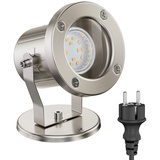 ledscom.de Außen-Strahler Fluter MIBU für außen, Edelstahl, chrom matt, inkl. LED GU10 Lampe (weiß, 2,076W, 206lm, 110°)