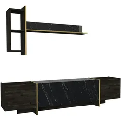 Wohnwand Veyron Rebab Braun Dunkelgrau ( Marmor Optik )