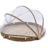 Bambus-Obstkorb mit Netzabdeckung, Fliegennetz, Lebensmittelzelt für Picknick, handgewebter Seegraskorb (35 cm)