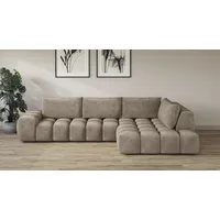 Ecksofa INOSIGN "AZITA" Sofas Gr. B/H/T: 352cm x 72cm x 210cm, Samtoptik, Ottomane rechts, grau (taupe) lose Rückenkissen, moderne Steppung