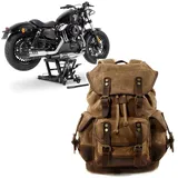 Set: Hebebühne Midlift L bis 680 kg sw ConStands mit Motorrad Rucksack Canvas RG8 Vintage 20Ltr braun