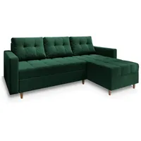 Masseno Ecksofa, Grün, Holz, 3-Sitzer, L-Form,L-Form, 220x140 cm, Wohnzimmer, Sofas & Couches, Wohnlandschaften, Ecksofas