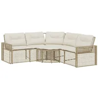 vidaXL Gartensofa in L-Form mit Kissen und Fußbank Beige Poly Rattan