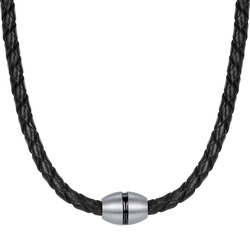 True Rebels Leder-Kette Echtleder in Schwarz Herrenschmuck   Herren