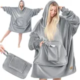 Kesser Hoodie Decke Kuscheldecke Mit Ärmeln Deckenpullover Vielseitig Tragbare Decke Zum Anziehen Für Damen & Herren Sweatshirt Warm Kuschelpullover Grau - Kesser