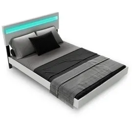 Juskys Schwebebett Lissabon - Schwebendes Design, Integrierte LED-Beleuchtung - weiß