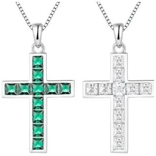 ROUGEMONT Kreuzkette Damen Kreuzkette Halskette 925 Sterling Silber Grün 45cm, Wasserfest silberfarben