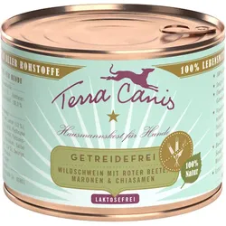 Terra Canis Getreidefrei 200g Dose Hundenassfutter 12 x 200 Gramm Wildschwein mit roter Beete, Maronen & Chiasamen