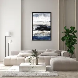queence Leinwandbild »Abstrakt Weiß«, Abstrakt-Kunst-Modern-Meer-Meer Bilder, mit einem Schattenfugenrahmen veredelt queence Farbe Rahmen: schwarz + Farbe Bild(er): dunkelblau
