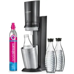 SodaStream Crystal 3.0 Titan Wassersprudler mit QC CO2-Zylinder und 3x Glaskaraffe