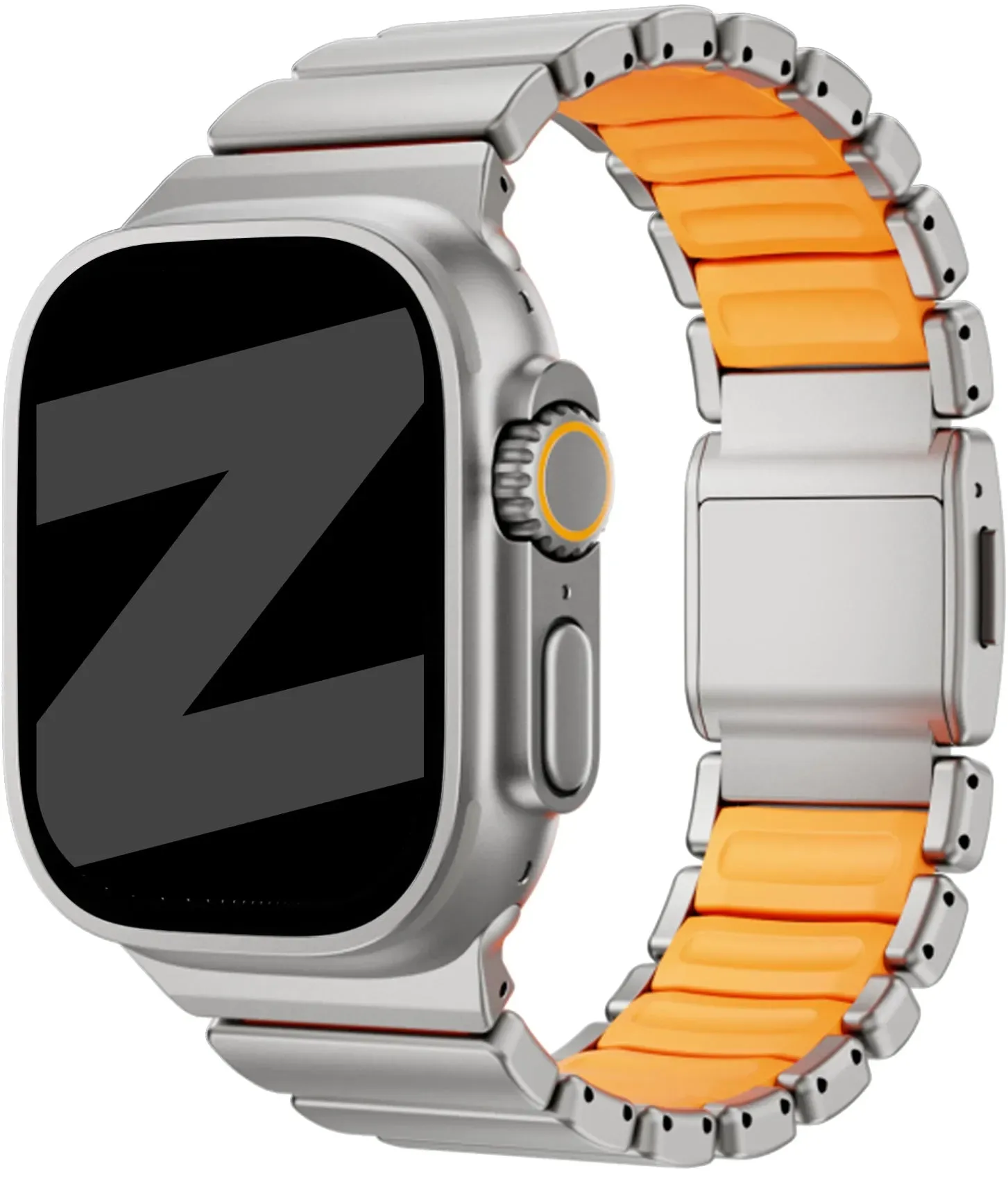 Bandz Apple Watch Armband Titan 'Hybrid' für Apple Watch - 44 - 45 - 46mm & Ultra - Titan/orange - Magnetischer Verschluss