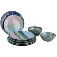 Bo-Camp Halo Melamin-Geschirrset, 12-teilig, blau/grün