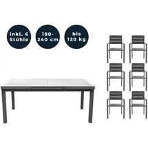 Home Deluxe Gartenmöbel-Set Calido Madera 7-tlg. Anthrazit mit Ausziehtisch