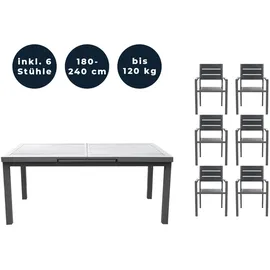 Home Deluxe Gartenmöbel-Set Calido Madera 7-tlg. Anthrazit mit Ausziehtisch