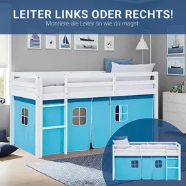 Homestyle4u Hochbett 90 x 200 cm Kiefer massiv lackiert blau