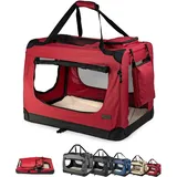 LIONTO Hundetransportbox faltbar für Reise & Auto, 50x34x36 cm, dunkelrot